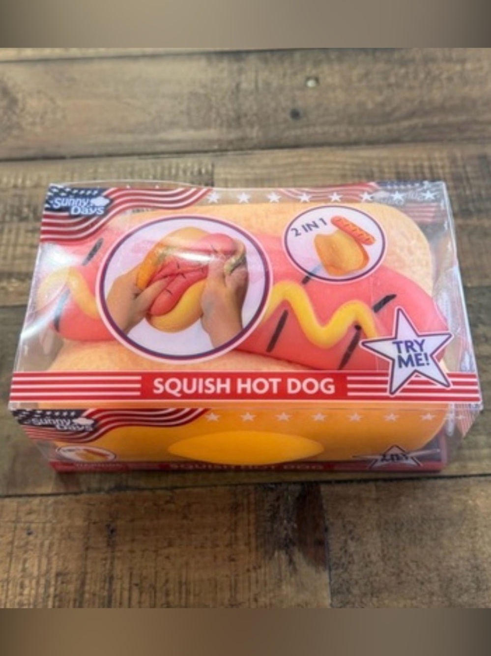 NIB Sunny Days Squeeezy Hot Dog Squishy - RARE find!